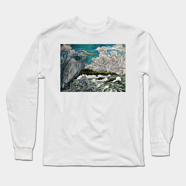 Seaside Heron Long Sleeve T-Shirt by SunnyDaysNH